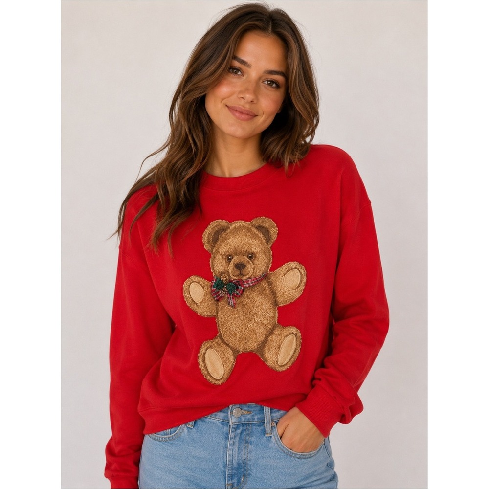 Vintage Teddy Bear Christmas Sweatshirt‎ Holiday Kitsh Nostalgic 90s Whimsical S